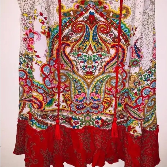 Bila XXL boho tie neck flow ruffle bottom tank plus size tunic - Picture 4 of 5